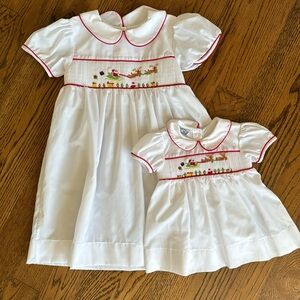 Sawyer & Sisters Darling Santa sleigh Smocked Dress size 6 mo & 6 sisters